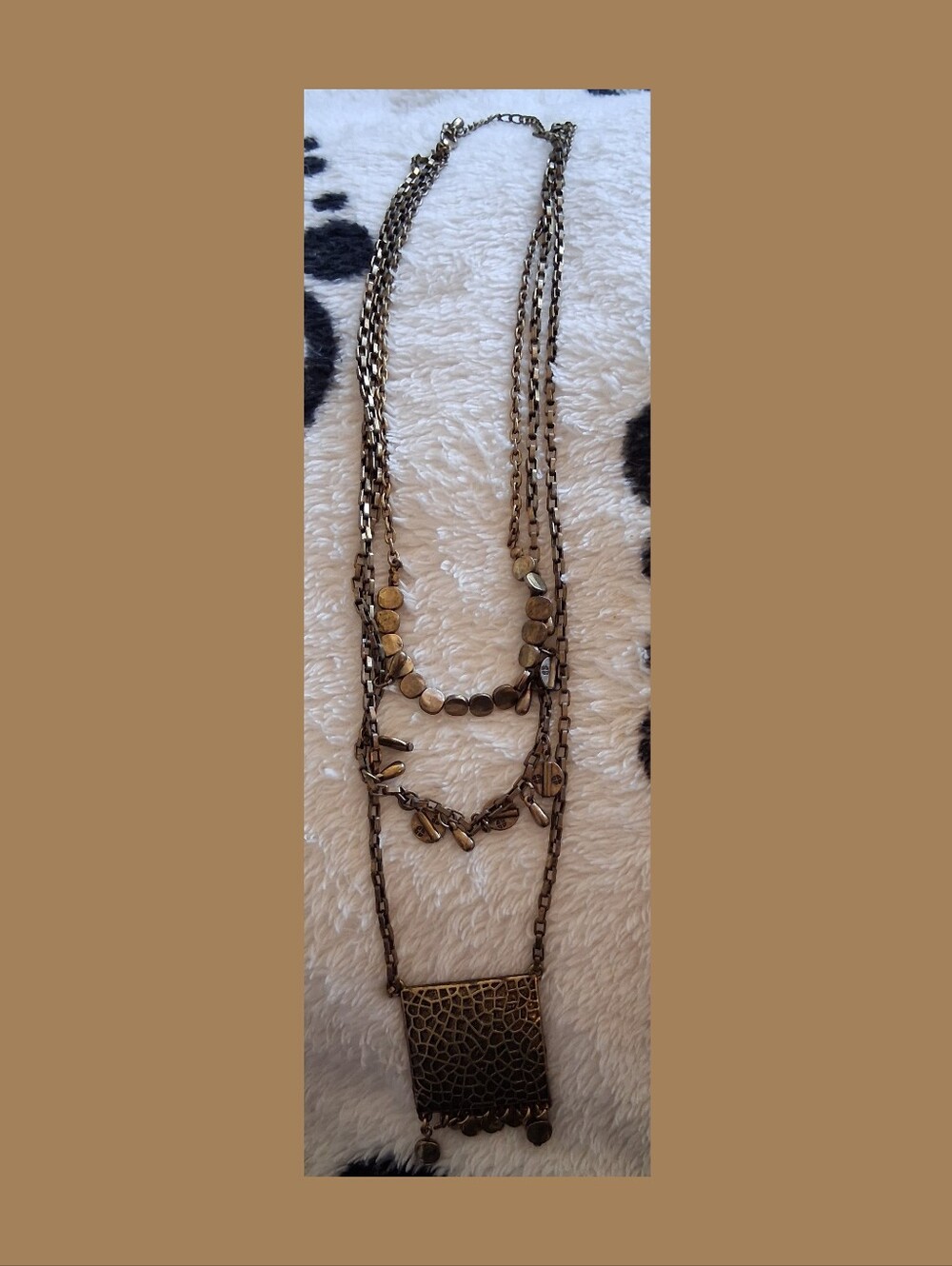 Layered Antique Gold Multi-Chain Pendant Necklace